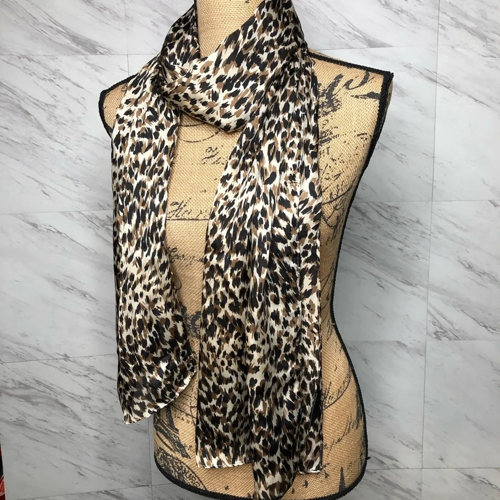Bundle of Two Printed Wrap Scarves 1 Leopard & 1 Floral Lace Polyester 17.5”x70”